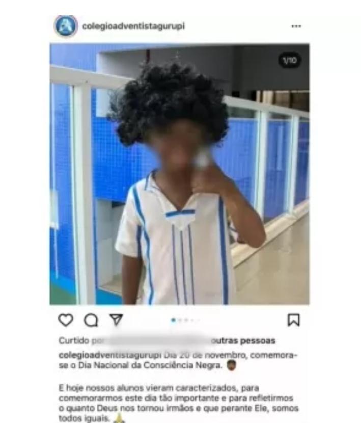 Colégio no Tocantins posta aluno branco pintado de preto no Dia da Consciência Negra